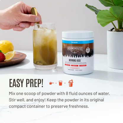 ROUNDHOUSE PROVISION Morning Kick, Zero Sugar Greens Superfood Powder Supplement with Ashwagandha, Collagen, Probiotics, Debloat Drink, 30 Servings (Strawberry Lemonade) by Chuck Norris